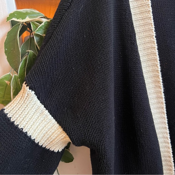 MR. SATURDAY Cardigan Knit Open Front GOOD LUCK Graphic Black Cream - Picture 6 of 8